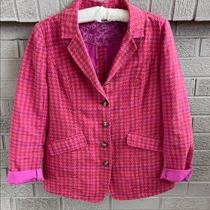 Sundance Pink Houndstooth Women's Linen Blend Blazer